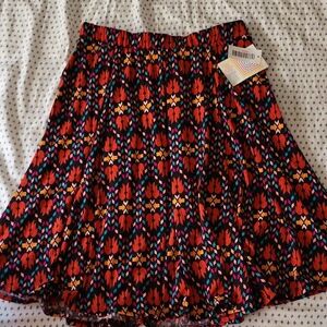 LuLaRoe Red and Orange Patterned Madison Pleated Skirt